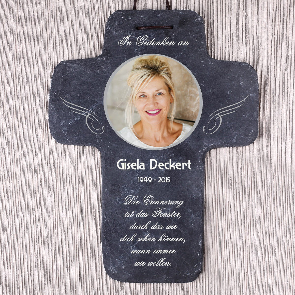 Schieferkreuz Wandschmuck Andenken an Verstorbene mit Foto