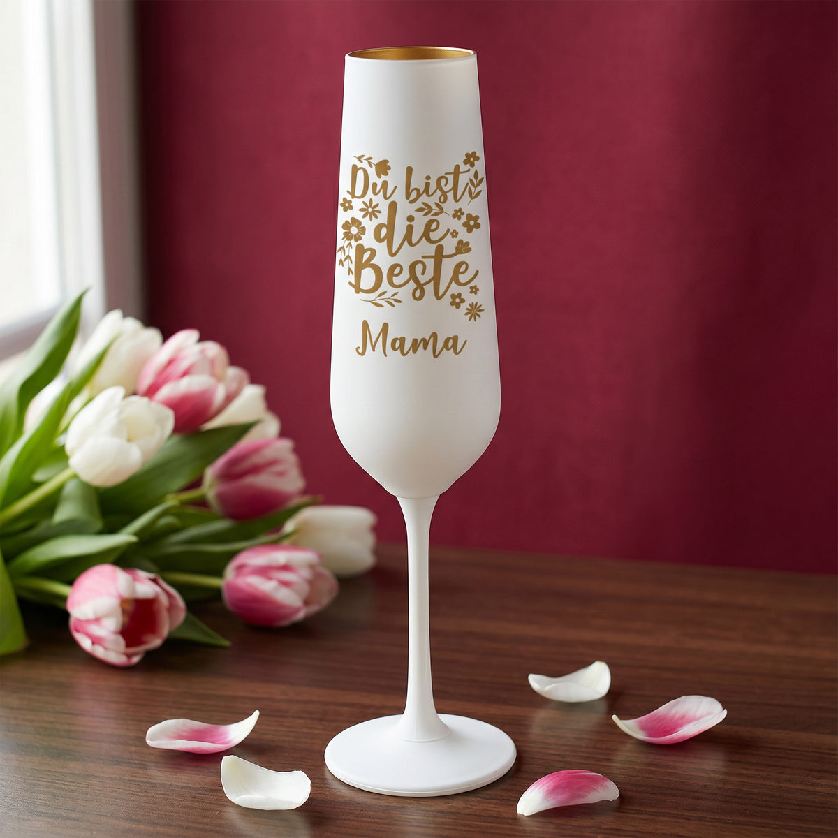 graviertes weißes Sektglas für die Beste Mama