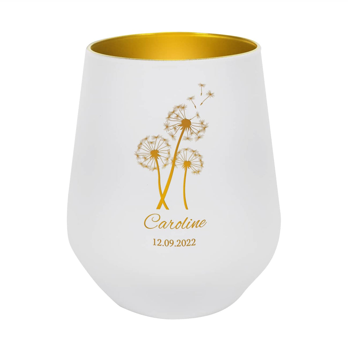 Trostlicht mit Pusteblume, Name und Datum graviert