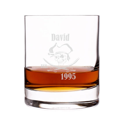 Rumglas mit Totenkopfgravur Ihrem Namen und Geburtsjahr
