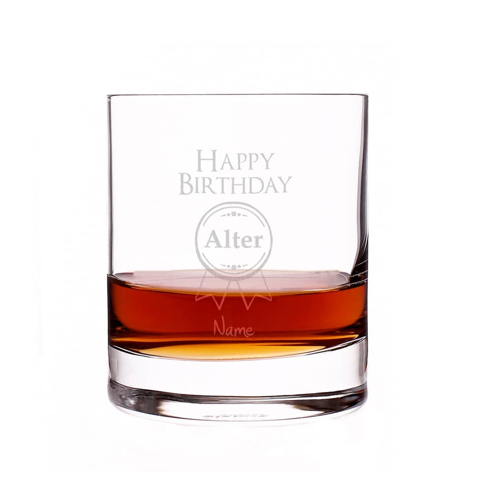 Whiskeyglas zum Geburstag mit Name und Alter
