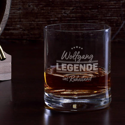 Legende im Ruhestand - graviertes Whiskyglas zum Rentenbeginn