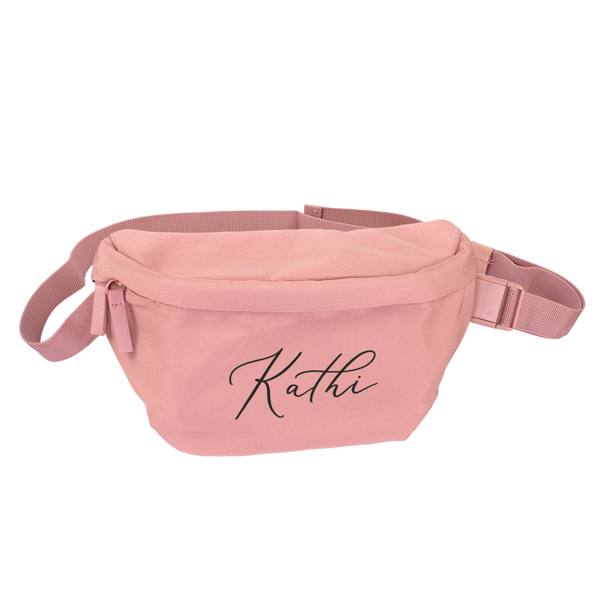 Rosa personalisierte Bauchtasche mit Name Kathi auf weißem Hintergrund