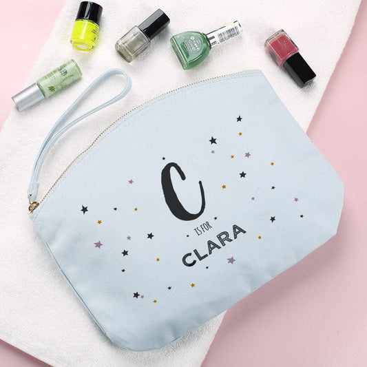 Beautycase mit Initiale, Name und kleinen Sternen
