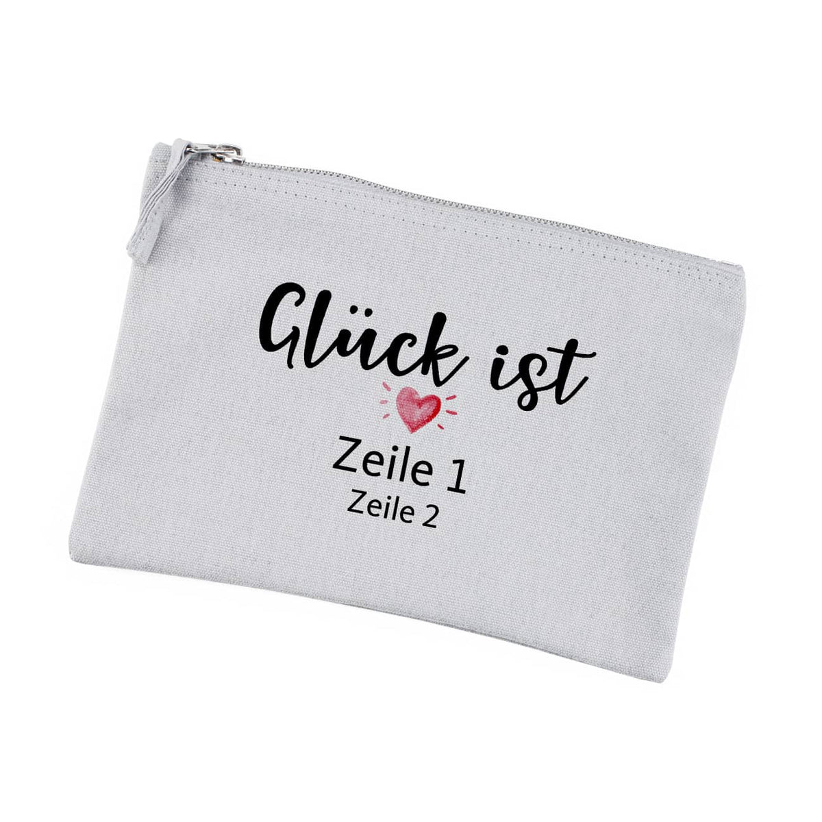 Glück ist... Beautycase mit zwei Zeilen Wunschtext