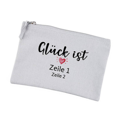 Glück ist... Beautycase mit zwei Zeilen Wunschtext