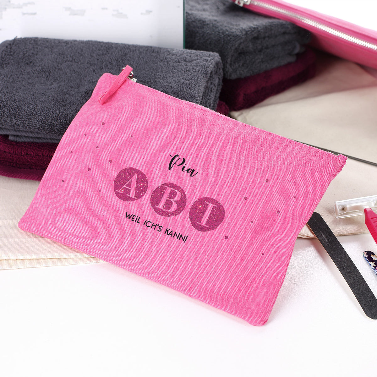 ABI Beautycase in Pink mit Name & Wunschtext - 2 Größen auswählbar