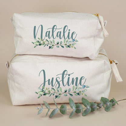 Personalisierte Canvas Taschen in zwei Größen mit Eukalyptus Motiv und Namen Natalie und Justine