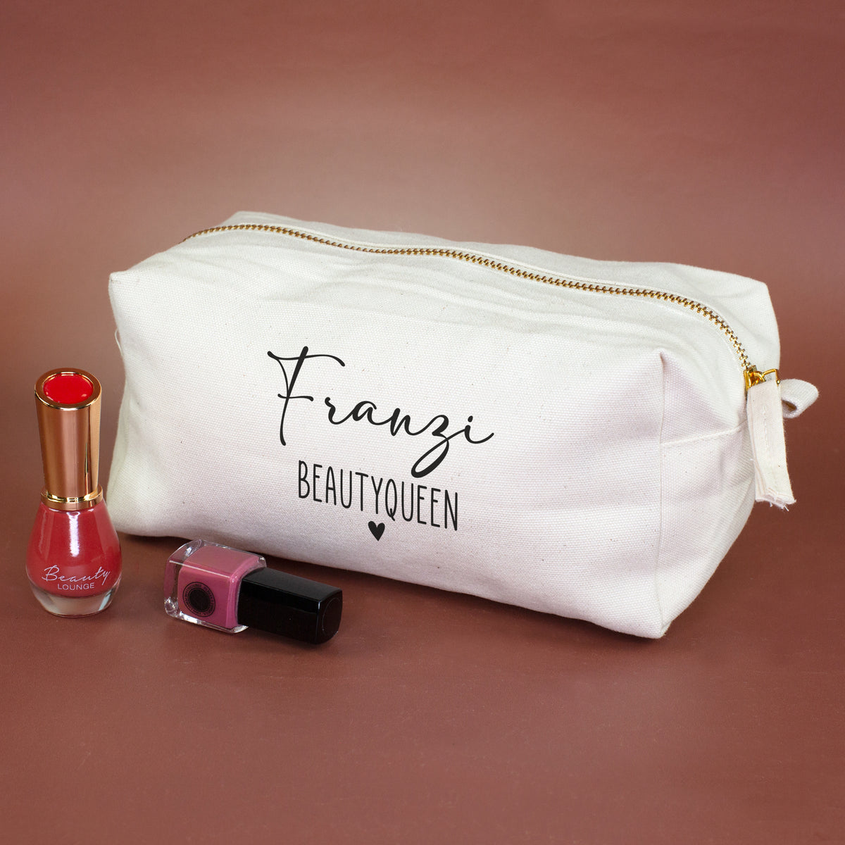 Beautycase personalisiert mit Name Franzi und Wunschtext Beautyqueen für Kosmetik