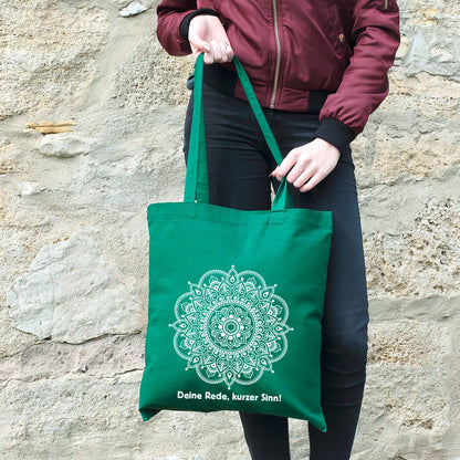 Beutel in dunkelgrün mit Mandala und Wunschtext