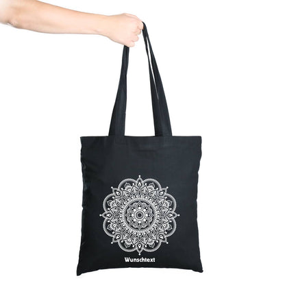 Beutel in schwarz mit Mandala und Wunschtext