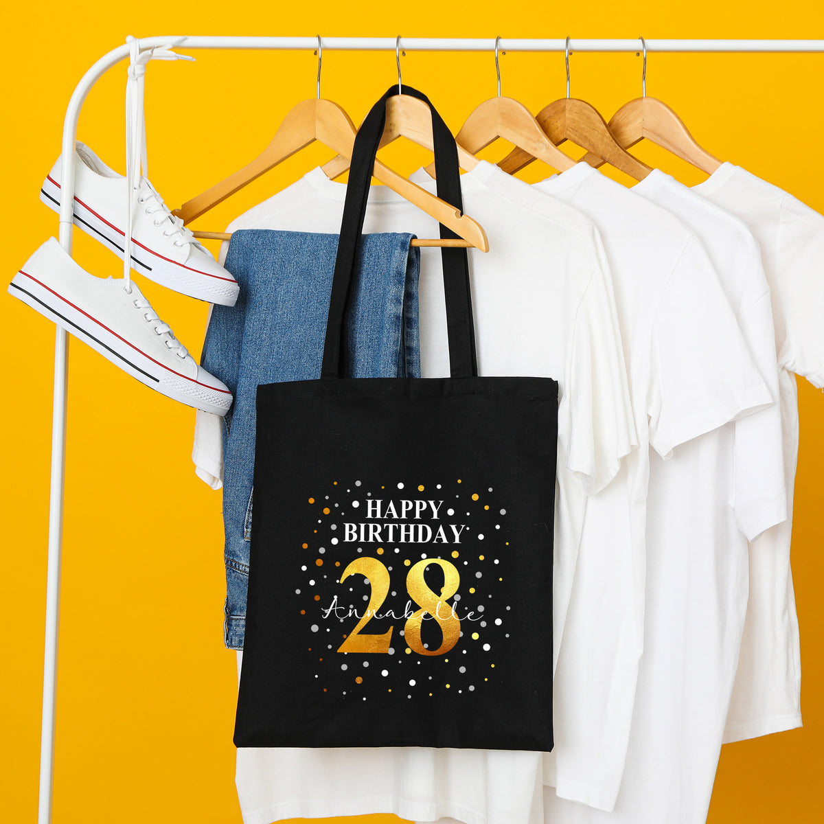 Personalisierte Geburtstagstasche "Happy Birthday" mit Name & Alter | Konfetti Motiv