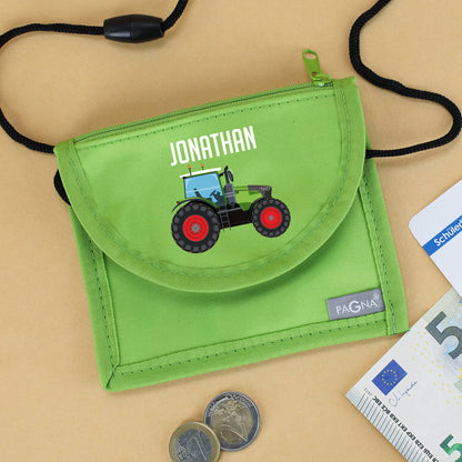 Traktor Brustbeutel in Grün mit Name
