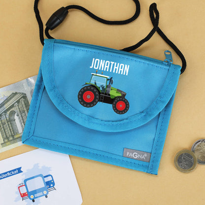 Traktor Brustbeutel in Blau mit Name