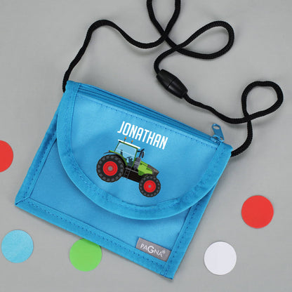 Traktor Brustbeutel in Blau mit Name