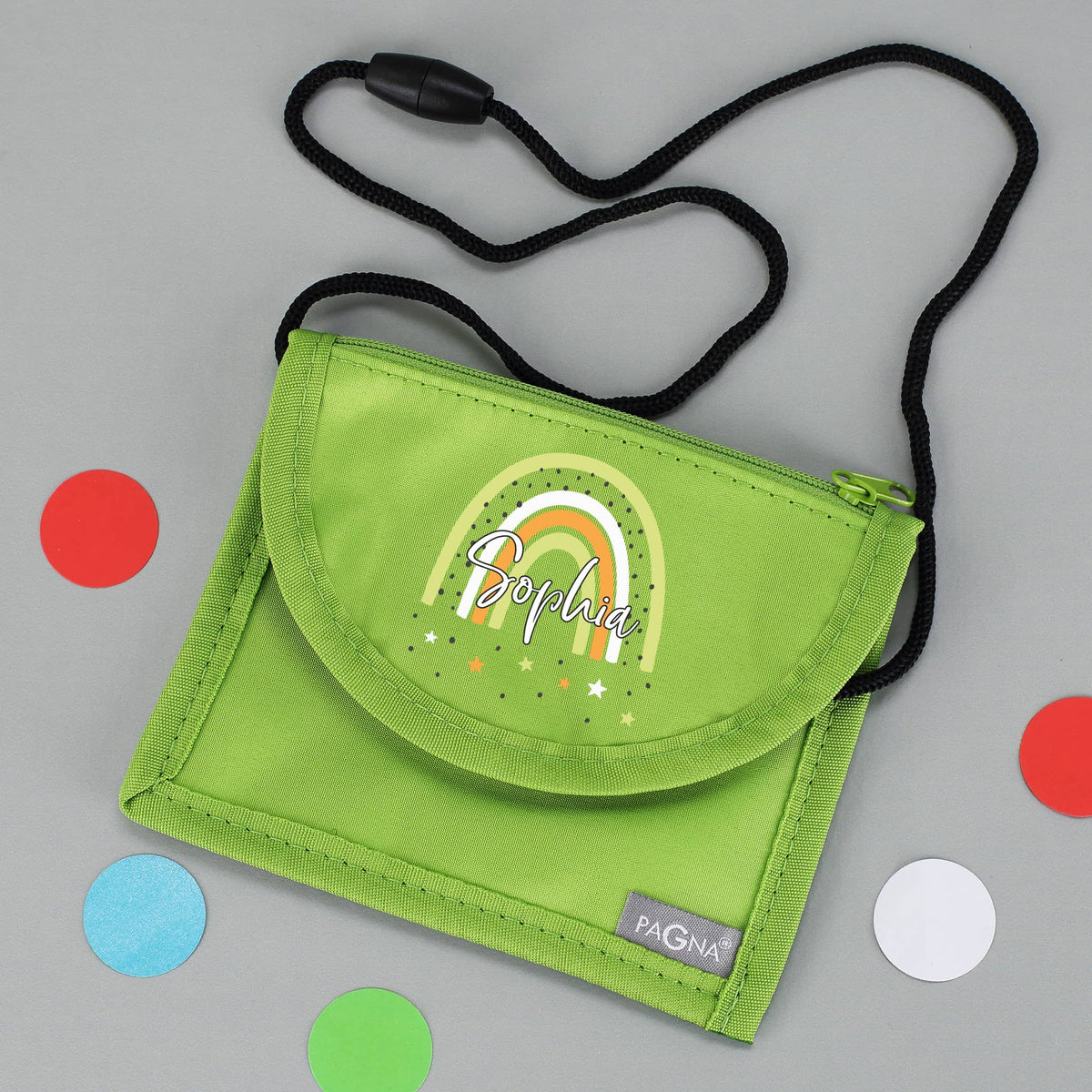 Brustbeutel - Regenbogen - in verschiedenen Farben mit Namensaufdruck