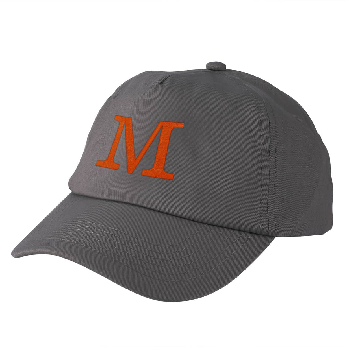 Graues Kinder-Basecap mit Initiale in orange bestickt