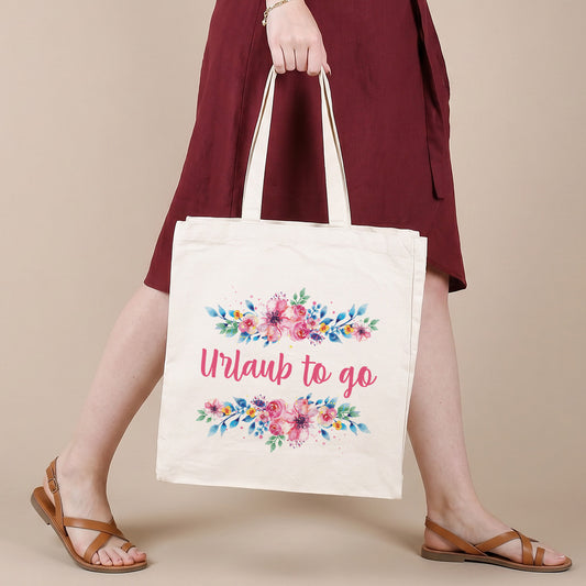 Große Einkaufstasche mit Wunschtext und Blumenmotiv bedruckt