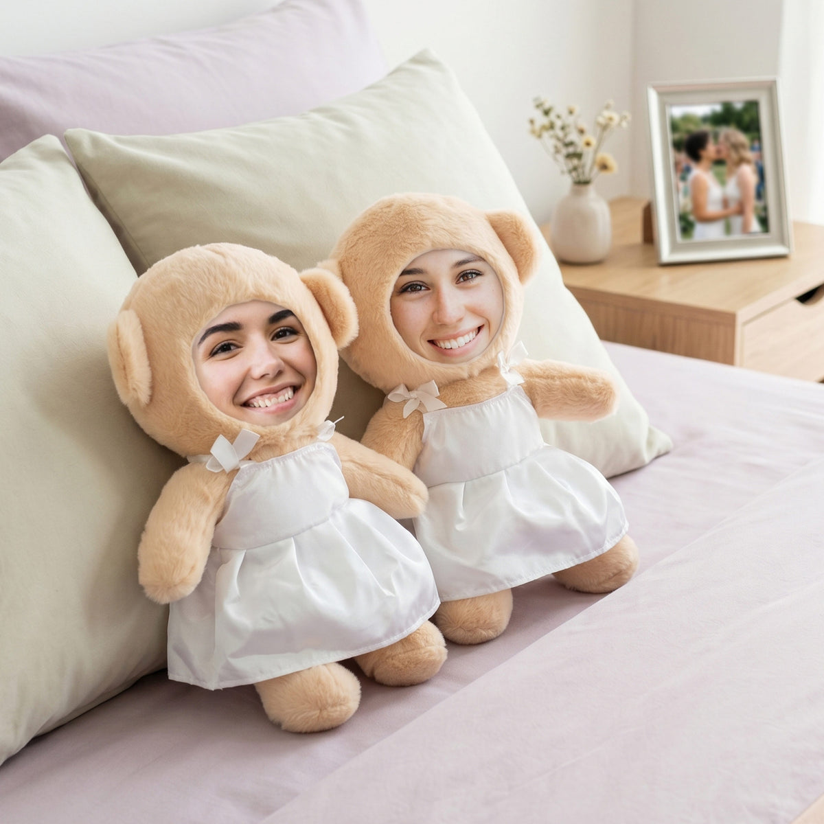 2 raut-Teddys zur Hochzeit mit witzigem Gesicht-Foto 