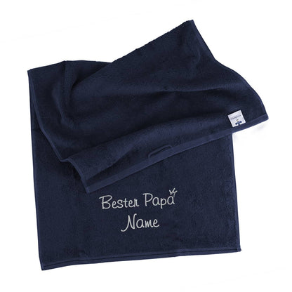 Bester Papa - nachtblaues Handtuch mit Name