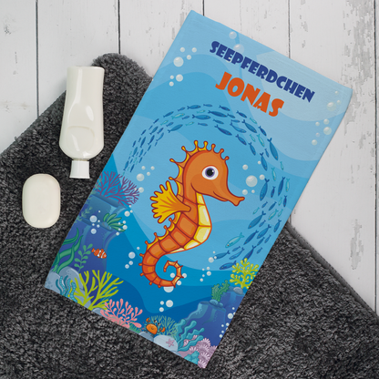 Seepferdchen - Badetuch mit Name und Wunschtext in 3 verschiedenen Größen