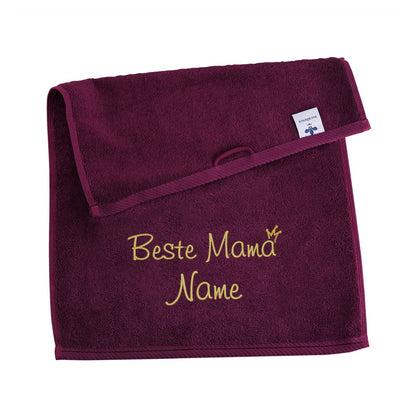 Beste Mama - Handtuch mit Name besticktBeste Mama - brombeerfarbenes Gästehandtuch mit Name bestickt