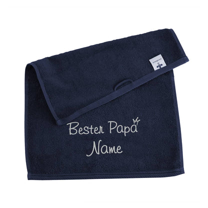 Bester Papa - nachtblaues Gästehandtuch mit Name bestickt