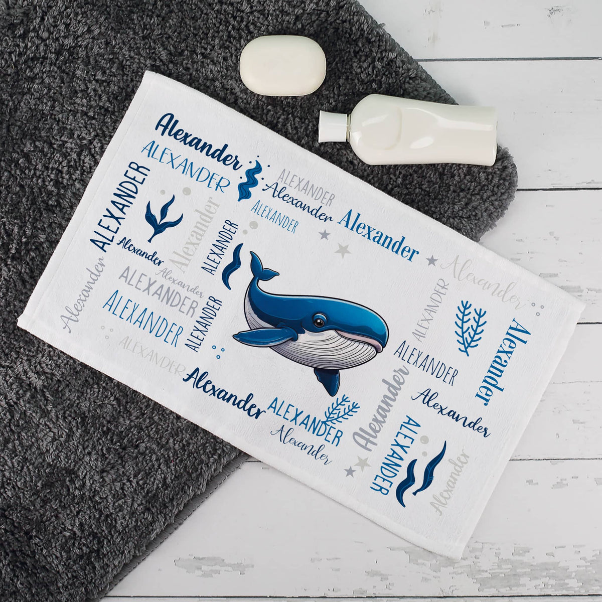 Personalisiertes Handtuch mit coolem Meerestier-Motiv und Namen