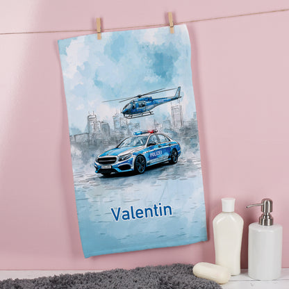 Handtuch mit Name und Polizei Motiv personalisiert für Kinder | Badetuch als Geschenk für Jungen