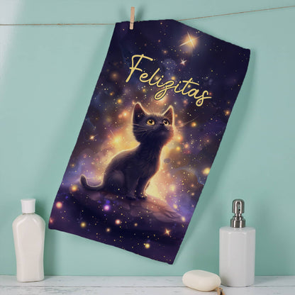 Handtuch für Kinder mit Katzen-Motiv mit Name personalisiert