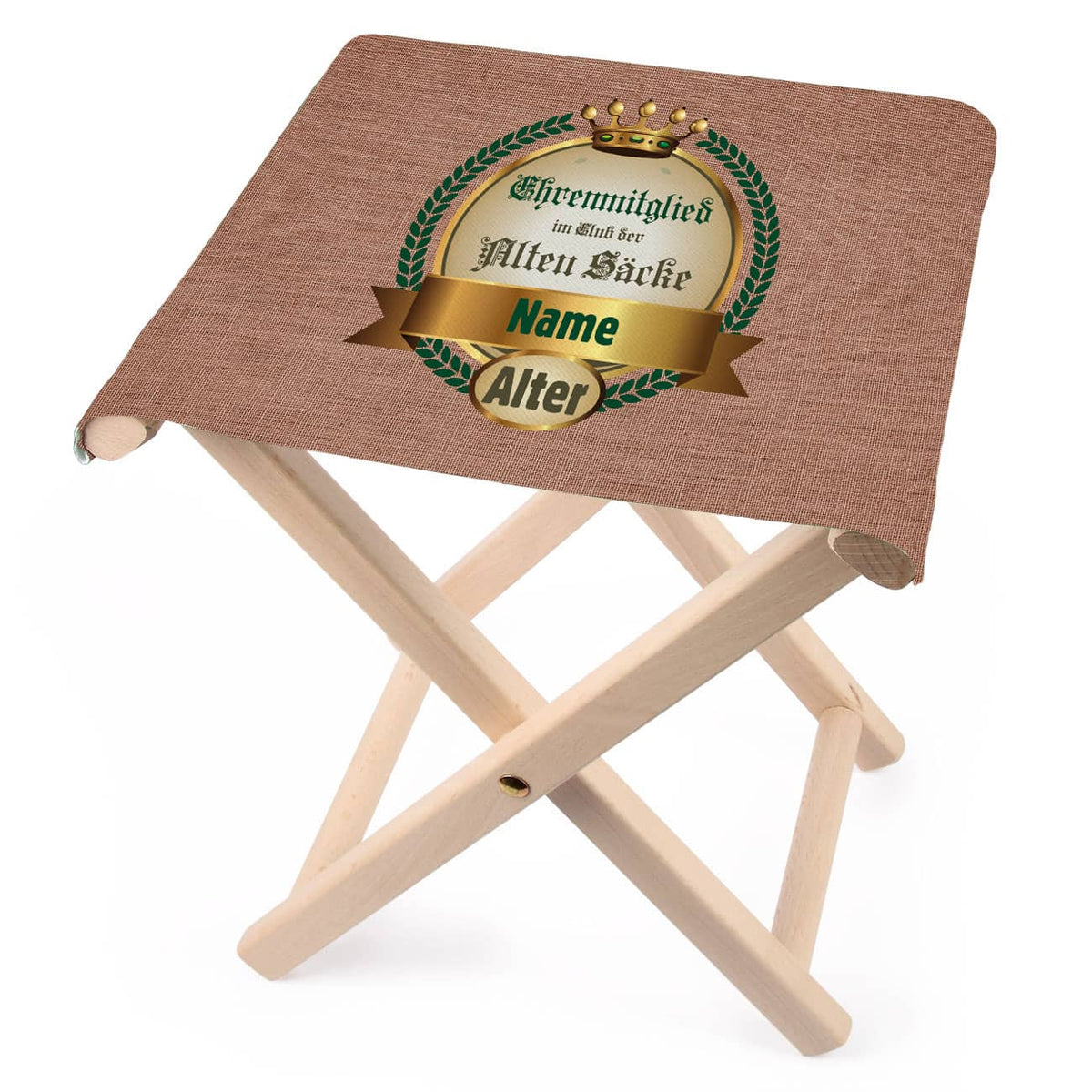 Klapphocker mit Namen alter Sack
