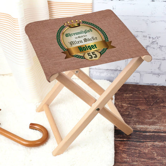 Klapphocker mit Namen alter Sack