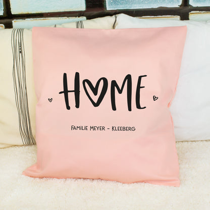 Rosa HOME Kissen mit Wunschtext Familie Meyer Kleeberg als personalisierte Zuhause Deko