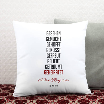 Kissen mit Wunschnamen und Datum 