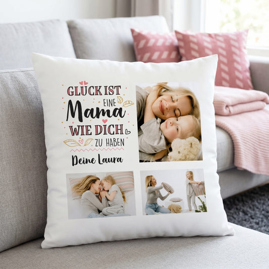 Bedrucktes Kissen zum Muttertag mit Fotos und Wunschtext