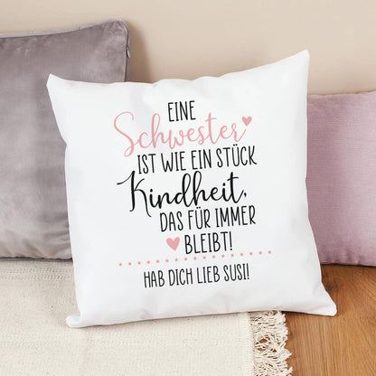 Mit liebevollem Spruch bedrucktes Zierkissen