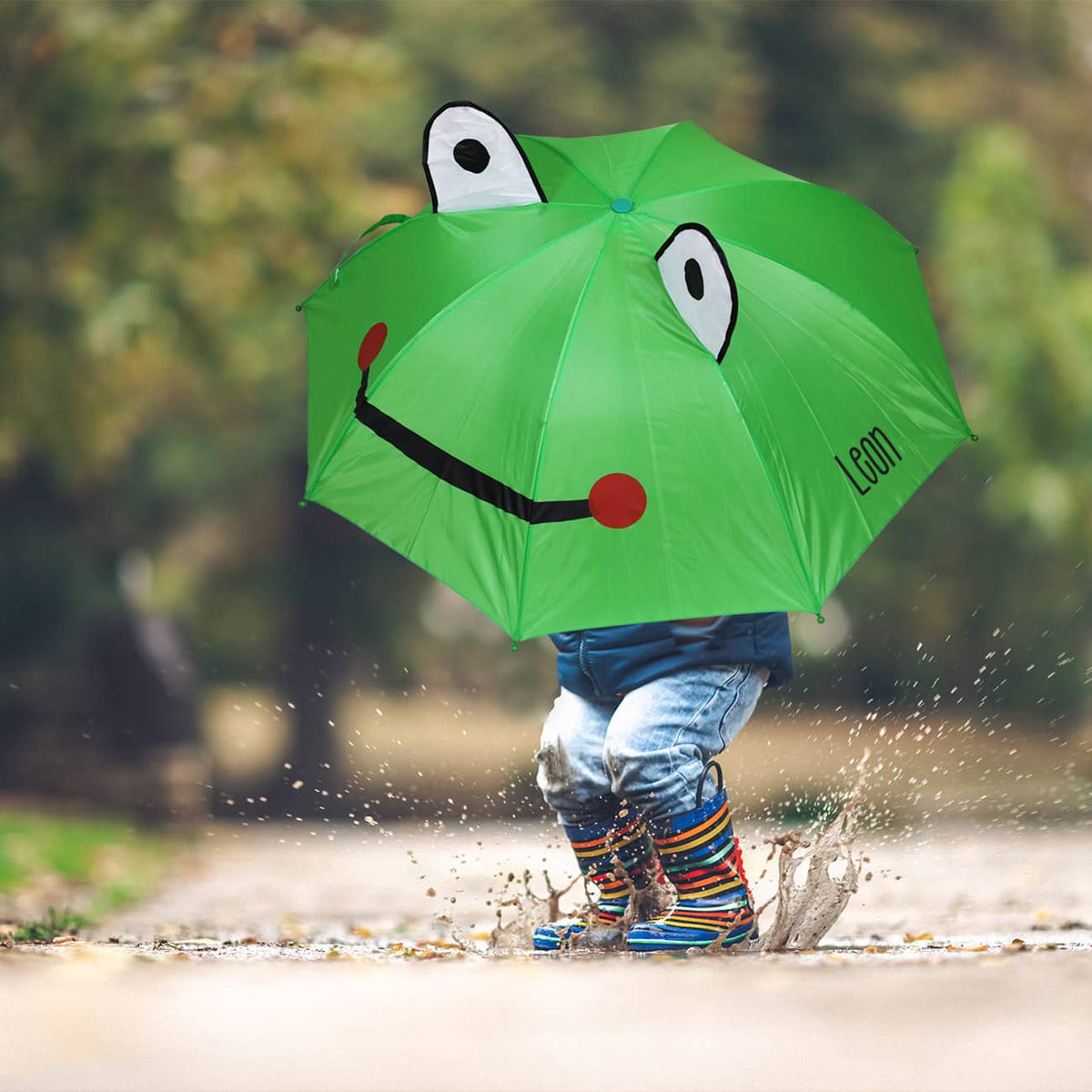 Grüner Frosch Regenschirm für Kinder mit Name personalisiert
