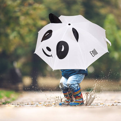 Weißer Panda Regenschirm für Kinder mit Name personalisiert