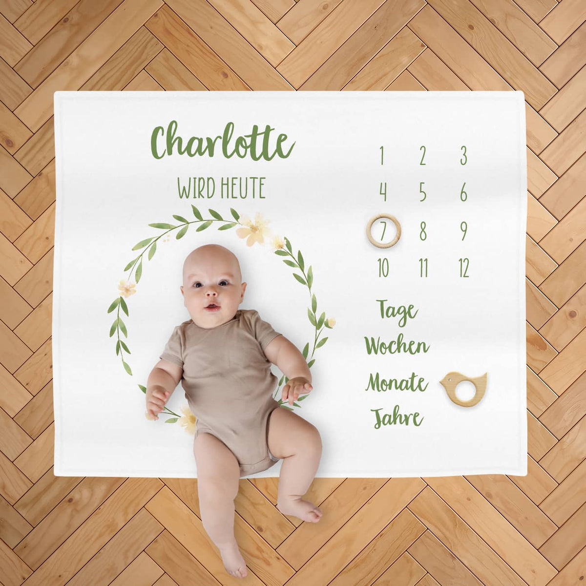 Babydecke zum Fotos machen mit Tages, Wochen, Monats und Jahresanzeige