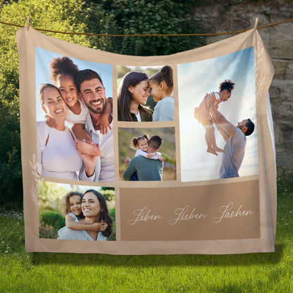 Personalisierte XXL Kuscheldecke mit 5 Foto & Wunschtext | Sherpadecke 150x200cm