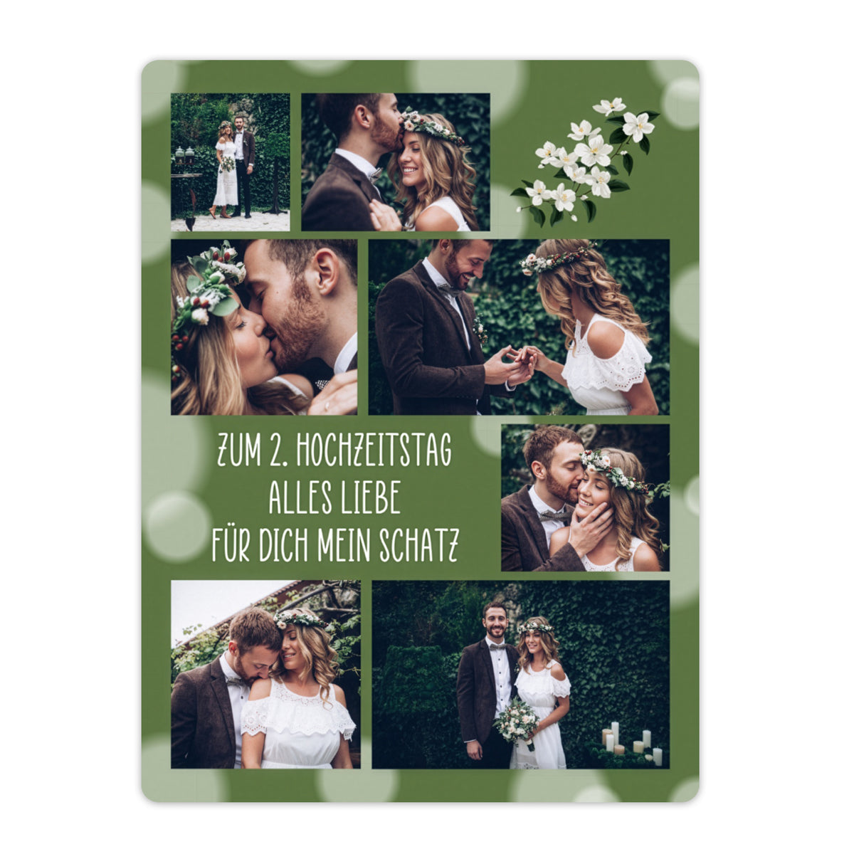 Personalisierte Fotodecke mit Collage und Liebesbotschaft, freigestellt dargestellt