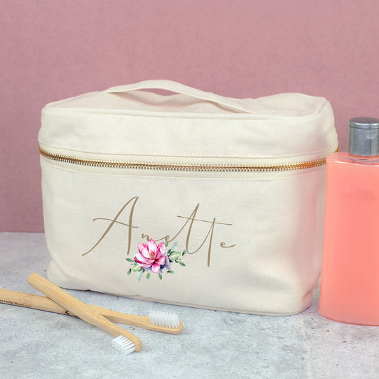 Kosmetiktasche aus Baumwolle mit personalisiertem Namen Annette und floralem Aufdruck