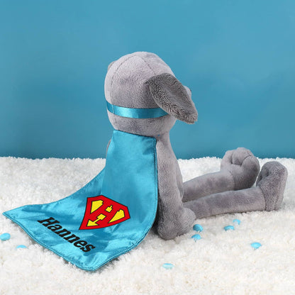 Superhund - Kuscheltier mit Ihrem Wunschnamen und Initial auf dem Cape