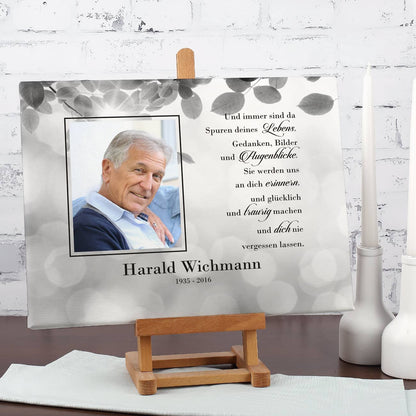 Gedenk-Leinwand mit Foto, Name, Datum - Spuren deines Lebens