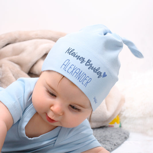 Hellblaue Babymütze - Kleiner Bruder | Personalisiertes Geschenk für Babys zur Geburt