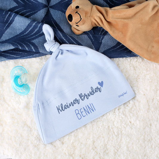 Hellblaue Babymütze - Kleiner Bruder | Personalisiertes Geschenk für Babys zur Geburt