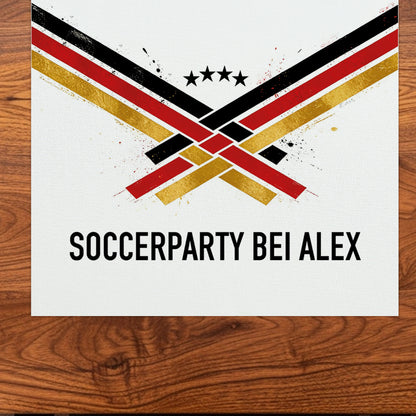 Detailansicht vom Fußball Tischläufer mit Wunschtext Soccerparty bei Alex und Deutschland-Motiv