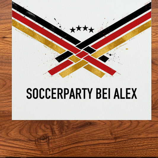 Detailansicht vom Fußball Tischläufer mit Wunschtext Soccerparty bei Alex und Deutschland-Motiv