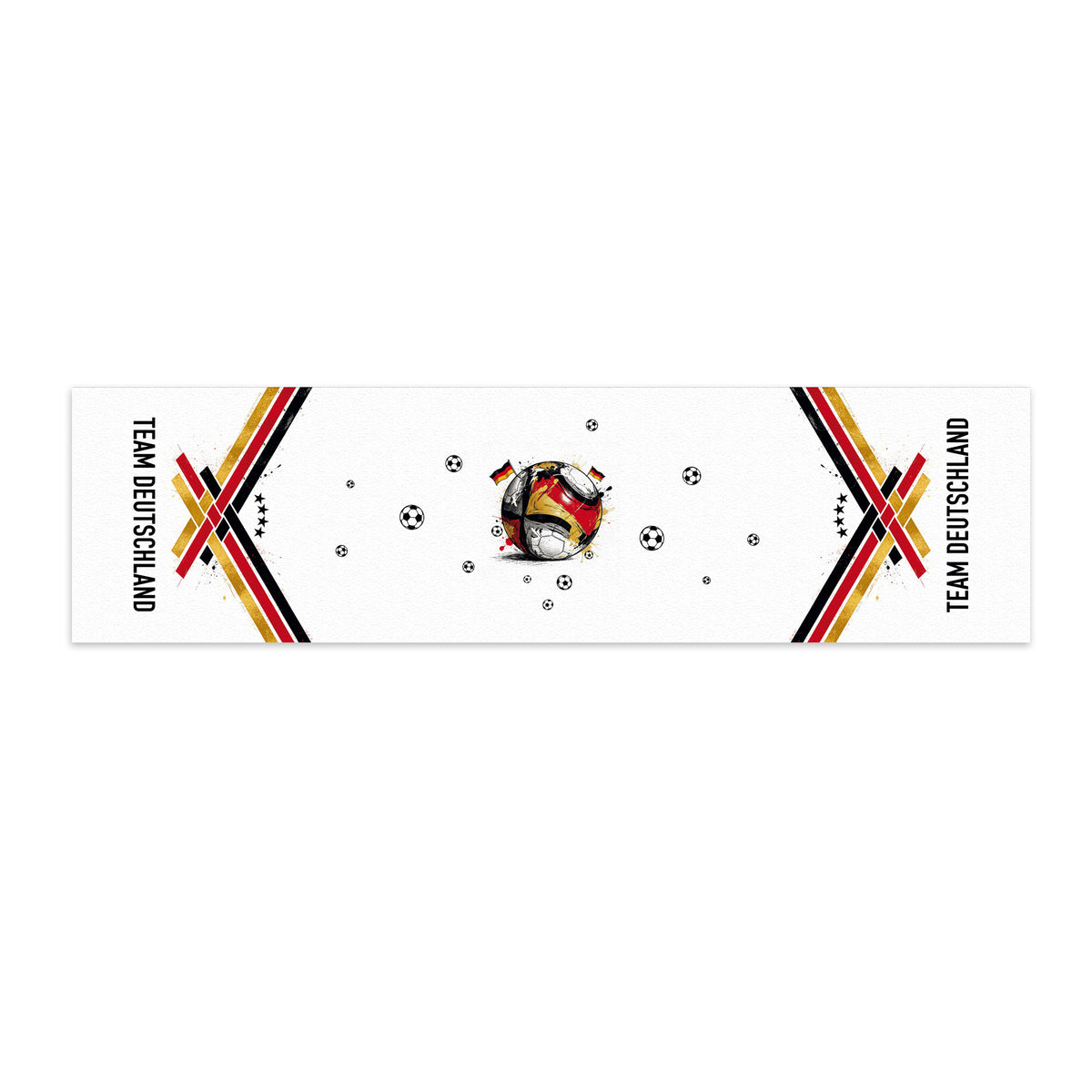 Fußball Tischläufer mit Deutschland-Motiv, Fußballgrafik und Wunschtext Team Deutschland in der Übersicht