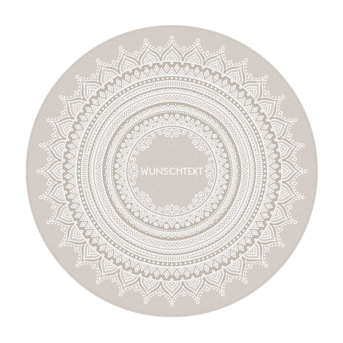 Runder Wohnteppich mit Personalisierung und Mandala in beige